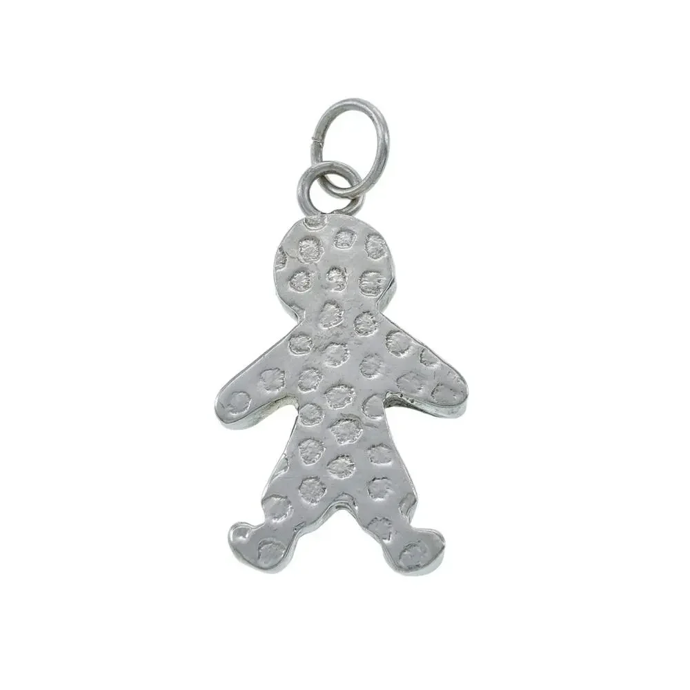 Vintage Sterling Silver 925 Textured Figure Gingerbread Pendant